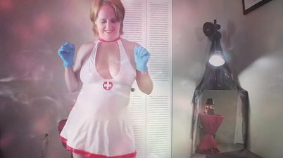 stepmother makes Sons Nurse & Latex Glove Fantasy Cum True after he has Edible