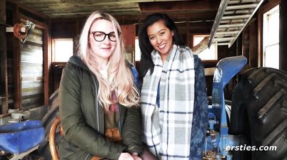 Lesbian Couple Have Anal Fun With a Toy - Amateur fetish lesbian sex with ass toying in van