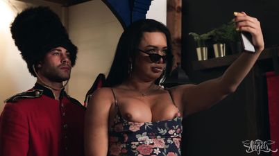 Tranny Angel On Guard! - busty brunette shemale with big cock Bianka Nascimento