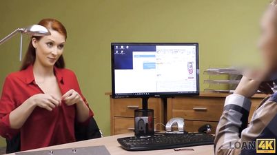 Redhead with big tits is rammed by the lender in his office for quick cash - reality with sexy slut Isabella lui