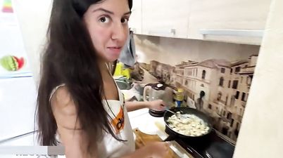 Fucked And Cum On My Wife's Pussy While She Was Cooking Me Dinner - Creampie