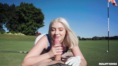 Gorgeous golf babe takes good care of JMac’s cock