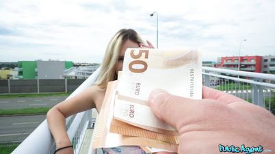 Blonde hussy Irina Cage serves massive cock for some cash