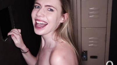 Sexy Blonde Rebel Drains Dudes And Swallows It All - Blowjob and handjob thru gloryhole