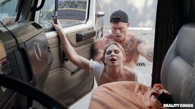 Buxom slut Brandy Renee gets fucked inside and outside the car