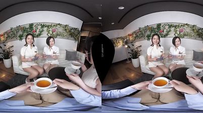 POV VR porn in 4k - amateur fetish threesome cosplay porn with busty Japanese nurses