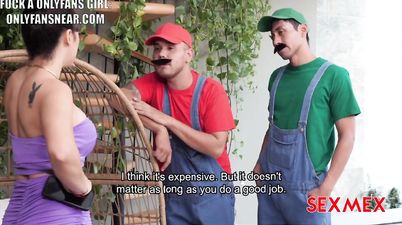 Plumbers fuck a Stripper who wants a discount - amateur reality threesome with busty Latina mom with big ass