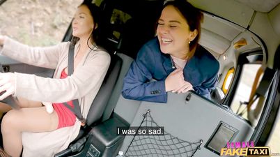 Female Taxi Driver in Reality Lesbian Action - Strap-On Riding Student Zuzu Sweet
