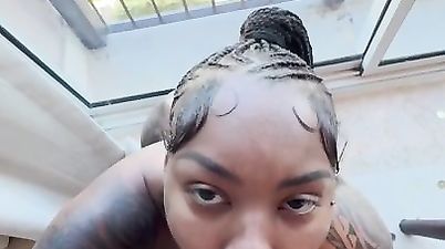 Shes Super Bad(2K) - Oiled Up Tattooed African Ebony fucked Outdoors in the Balcony