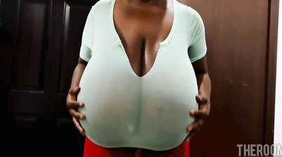Ebony mom with Natural Monsters Tits - Big tits, boob play solo