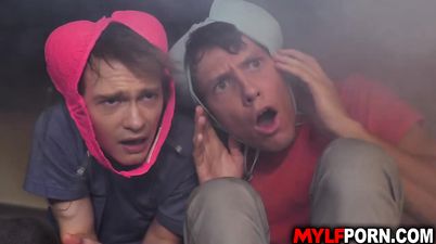 2 nerdy teens double fuck with a busty latina MILF - mercedes carrera
