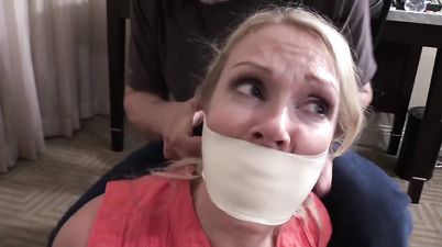 Blonde milf hogtied & gagged - Big tits in bondage