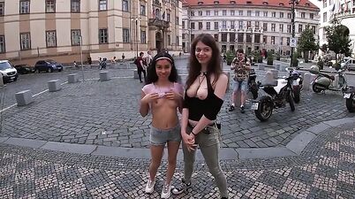 Sex and Public Flashing in Prague - young teens with perky tits