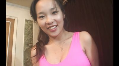 Cute busty Asian milking tits on her lover - lactation fetish with Kaori