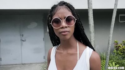 POV Public Pickup with young ebony - Slutty Survey - Big Black Tits