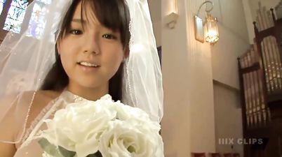 Young busty Japanese bride in church - Big Asian tits fetish