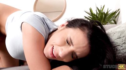 STUCK4K Horny guy fucks a lovely brunette cutie instead of helping her - Big dick