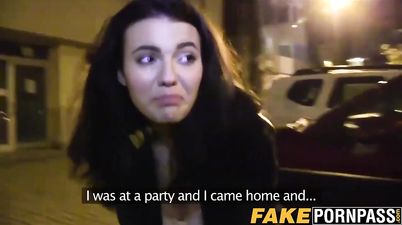 Amazing brunette with big natural tits getting rammed hard