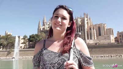 GERMAN SCOUT - Redhead Teen Cheating BF with Fuck on Pool at Holiday Pickup - Public