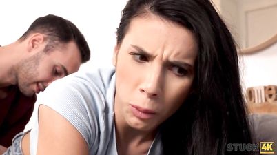 STUCK4K. Man humps girlfriend from Romania who is trapped in the couch - Shaved