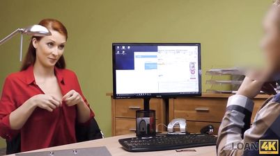 Usual arrangement is boring so creditor prefers to be carnal - Busty redhead in reality scene